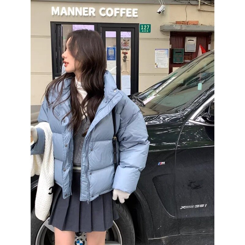 여성용 스탠드 칼라 파카 재킷, 캐주얼 루즈 지퍼, 두꺼운 외투 코트, 한국 짧은 코튼 빵, N267, 겨울 신상