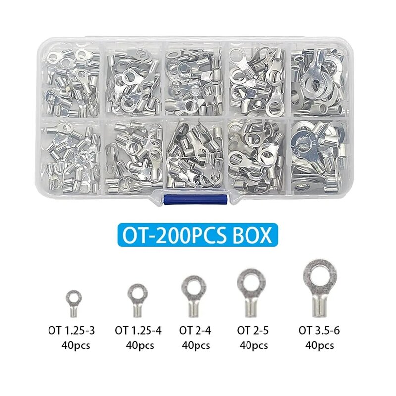 200/320Pcs 10 in 1 Terminals Non-Insulated Ring Fork U-Type Brass Terminals Assortment Kit Cable Wire Connector Crimp Spade