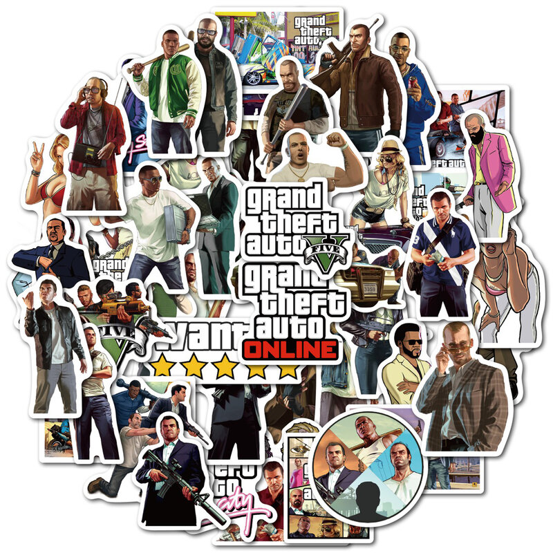 10/50pcs Game GTA Stickers Grand Theft Auto Pack Fridge Laptop Motorcycle Luggage Suitcase Phone Waterproof Stickers Kids Decal