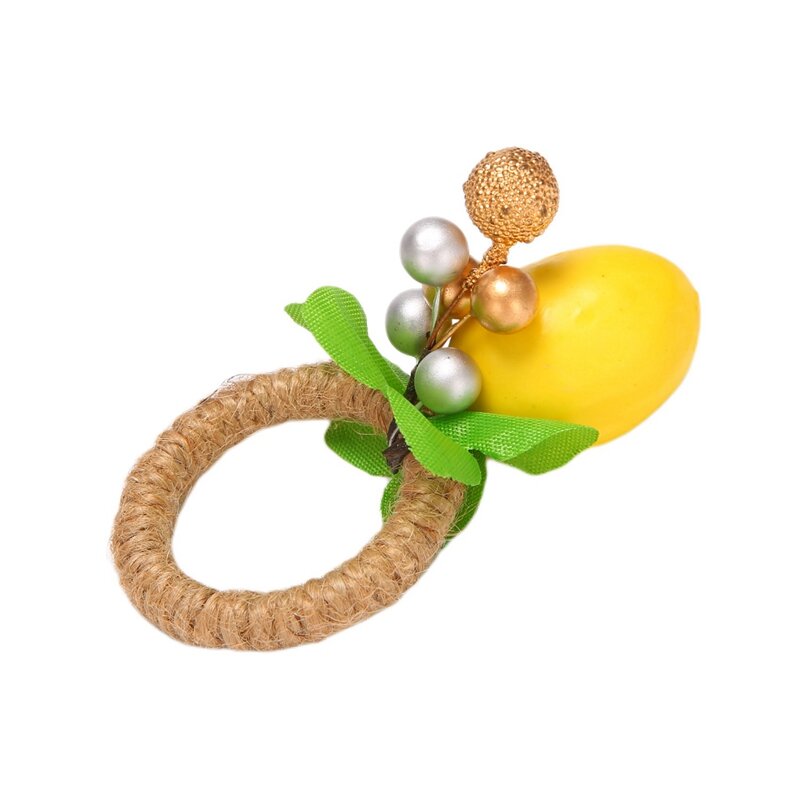 Soporte de anillo de servilleta de fruta de limón, anillo de servilleta de hoja de vid de limón, hebilla de anillo de servilleta de perla para decoración de mesa de fiesta de cena