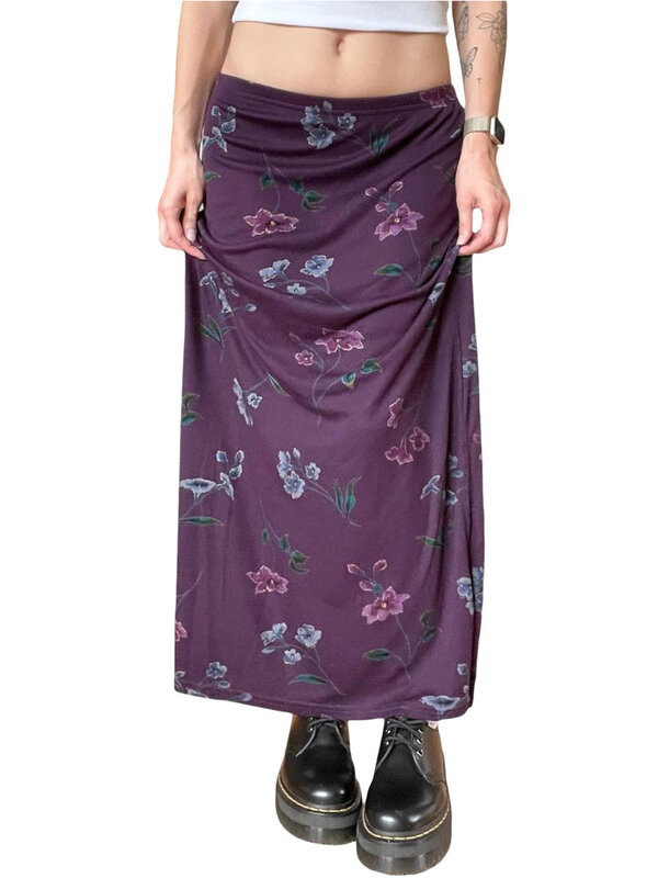 Women Floral Long Skirt Summer Casual Vintage Split Skirt for Beach Vacation Club Streetwear Aesthetic Clothes