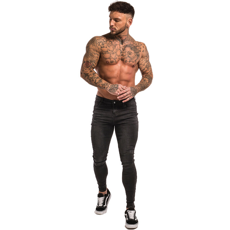Gingtto – jean Skinny pour hommes, Super extensible, pantalon moulant, confortable, gris, Denim, 28-36, zm09