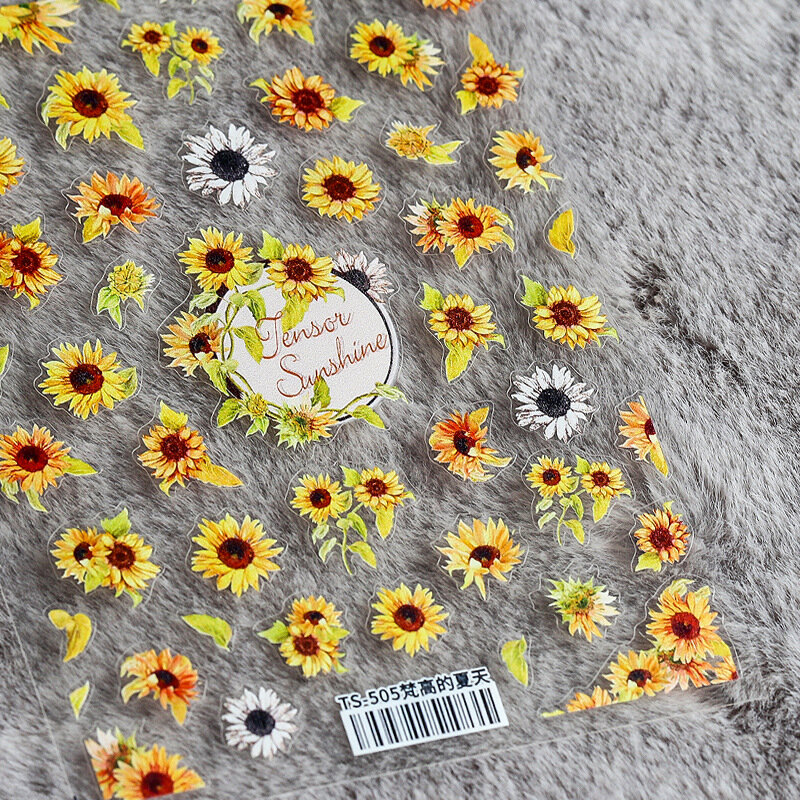 1Pc Sunflower สติกเกอร์เล็บดอกไม้ฤดูใบไม้ผลิ Daisy 3D สติกเกอร์เล็บแฟชั่นการออกแบบเล็บ Decals ตกแต่ง