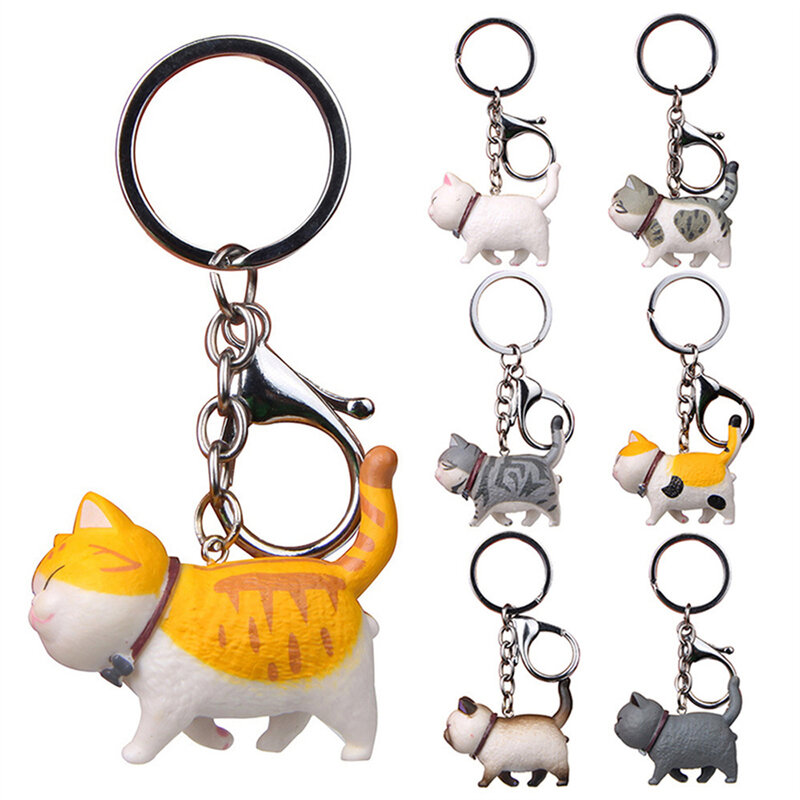 1PC Cute Cartoon Cat Pendant Key Rings Kitten Cat Key Chain Shake Head Car Bag Keychains Creative Jewelry Gift Fashion