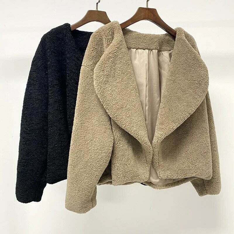 Woment Jacket Turn-Down Collar Open Stitch Fashion Fall Winter Faux Fur Imitation Short Warm Coat
