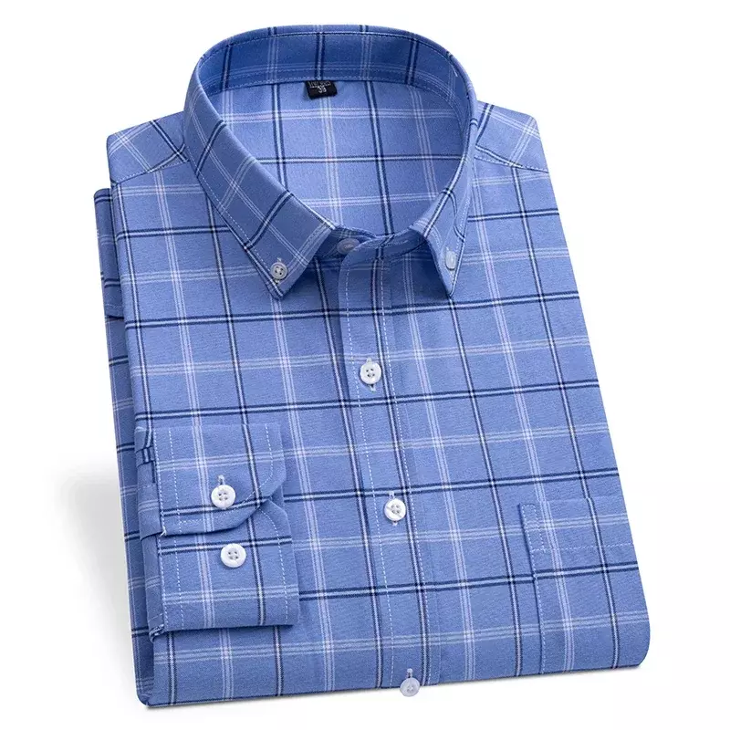 Мужская рубашка с длинным рукавом, приталенная формальная Однотонная рубашка, полосатая клетчатая кофта с карманами, одежда для весны и осени