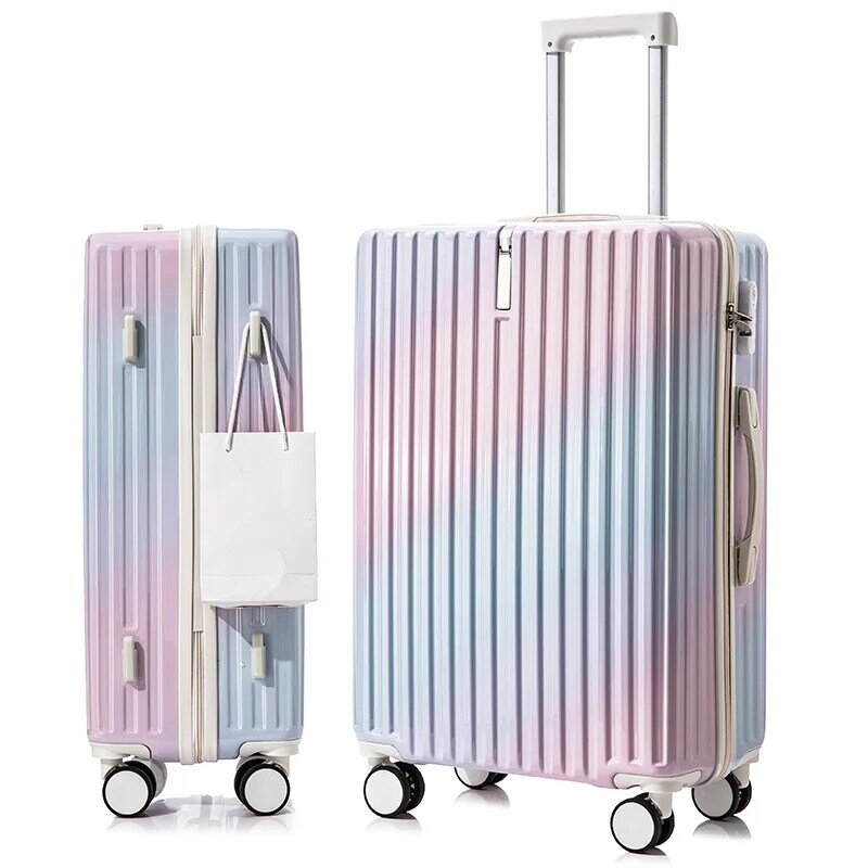 Новинка, Женский чемодан на колесиках PLUENLI градиентного цвета, студенческий кожаный чемодан с паролем