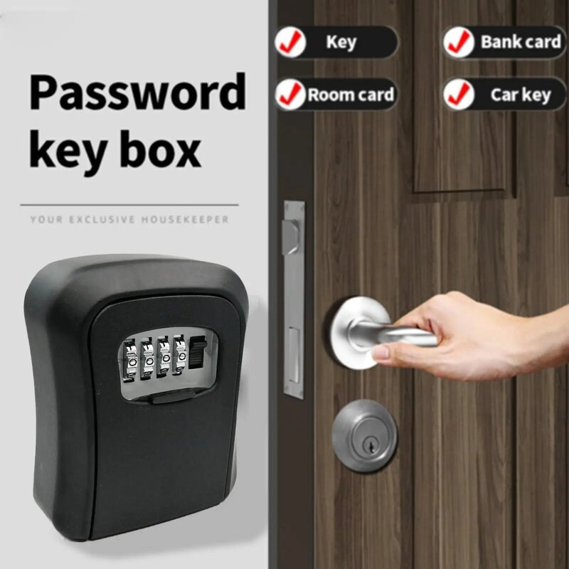 収納ボックスとキー付きのスマートパスワード,コンビネーションキー,壁掛け,屋外キー用,4桁
