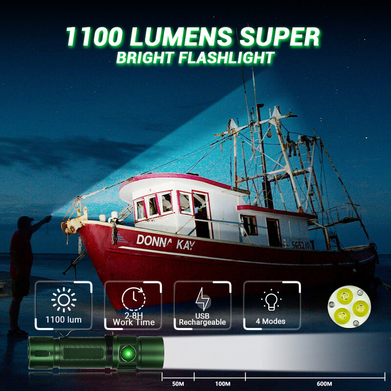 Linterna LED EDC portátil con 5 modos de iluminación, 1100LM, batería integrada, luz recargable con Clip, linterna para acampar al aire libre