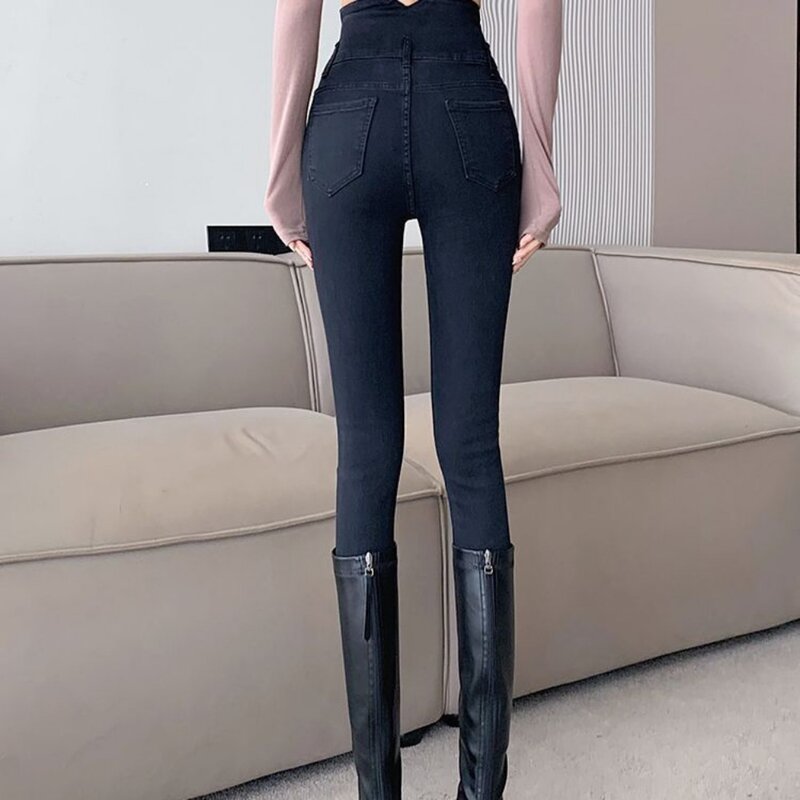 Koreańska, wiosenna jesienne dżinsy rurki dla kobiet Slim casualowe z wysokim stanem jeansowe pantalony szykowne wszystkie dopasowane spodnie Skinny fit kobiet