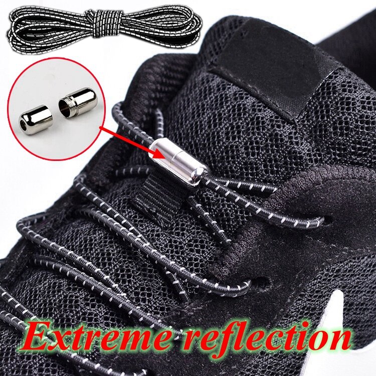 Tali sepatu reflektif tanpa ikatan tali sepatu tali elastis Sneakers sepatu bot renda cepat untuk dewasa anak-anak bulat tali karet