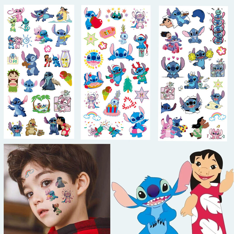 Pegatinas de Lilo & Stitch de dibujos animados de Disney, pegatinas de tatuaje diario DIY, Stitch, decoración de fiesta de cumpleaños, juguete clásico divertido