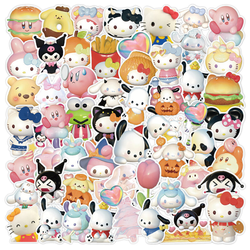 10/30/60Pcs Gemengde 3D Anime Sanrio Stickers Hello Kitty My Melody Kuromi Cinnamoroll Kinderen Speelgoed Diy laptop Gitaar Sticker Decals
