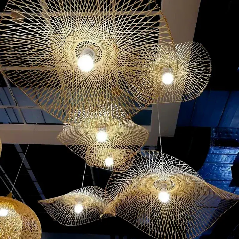 Bamboe Hanglamp Rotan Rieten Hangende Kroonluchter Opknoping Luster Licht Voor Plafond Hand Gebreide Kunst Ambachtelijke Eetkamer Decor