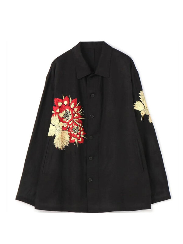 Hummingbird embroider Jacket oversized Unisex coat yohji yamamoto men black tops Owens jackets for man loose and comfortable