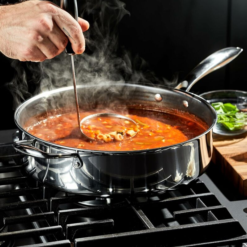 Hybrid Nonstick 5.5 Qt Deep Sauté Pan and Lid, Dishwasher and Oven-Safe, Induction Ready, Compatible with All Cooktops