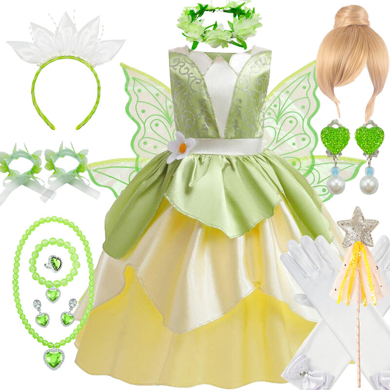 Tiana Cosplay Kawaii Princess Costume For Girls Birthday Ball Gowns Fancy Fairy Floral Clothing Party Elegant Christmas Gift