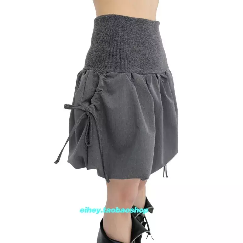 Rok Mini berlipat tali pinggang rendah, Rok Fashion Streetwear Retro Korea antik musim panas dan semi