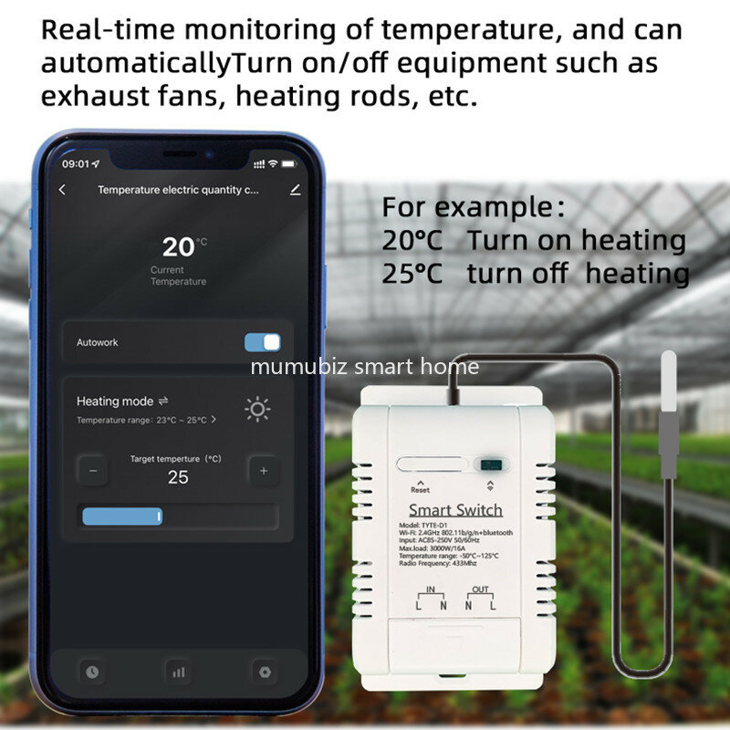 Smart Life WiFi interruptores de temperatura, em tempo real termostato, conversão de energia, compatível com RF433, Alexa compatível, 16A