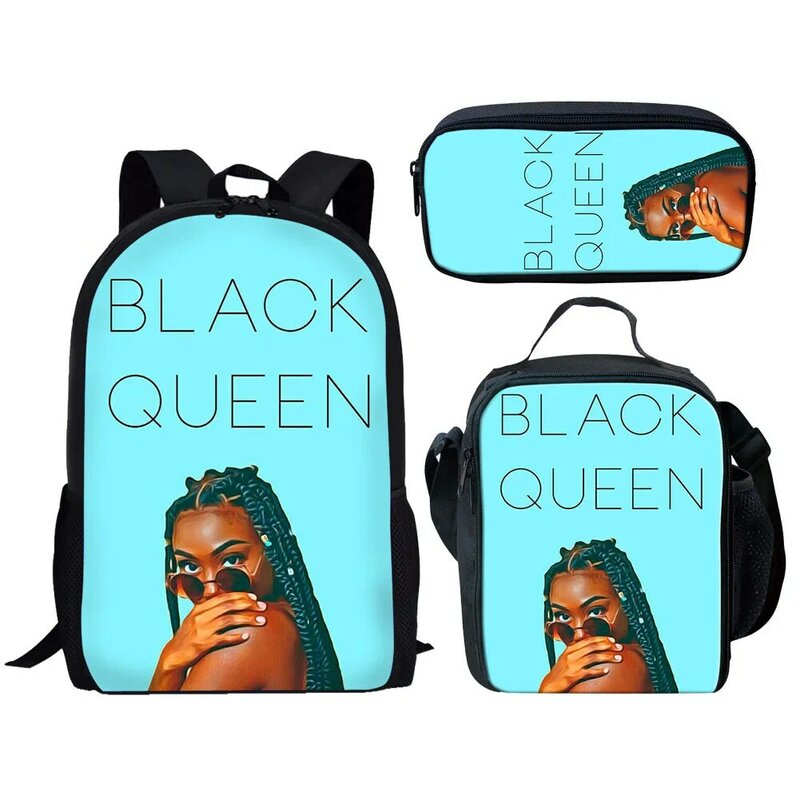 클래식 패션 트렌디 재밌는 아프리카 소녀, 학생 학교 가방, 노트북 데이팩, 배낭 점심 가방, 연필 케이스, 3D 인쇄, 세트당 3 개
