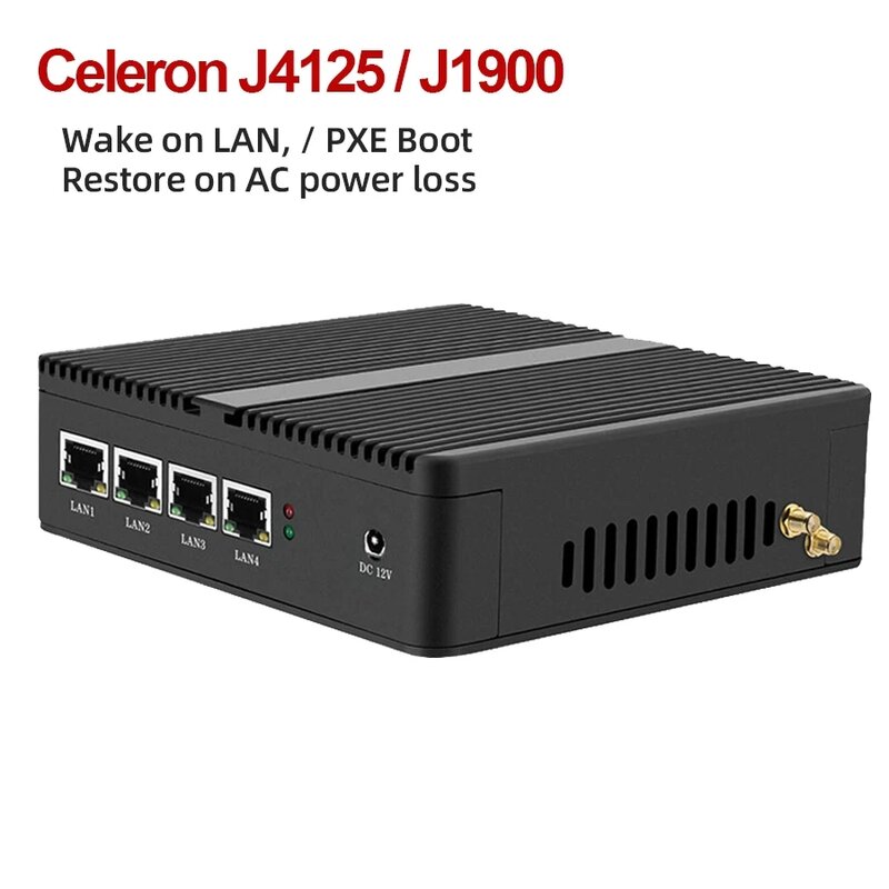 جهاز توجيه جدار الحماية pFsense بدون مروحة كمبيوتر صغير Celeron J1900 J4125 4 Core 4 LAN جيجابت ويندوز 10 لينكس Openwrt الخادم الصناعي