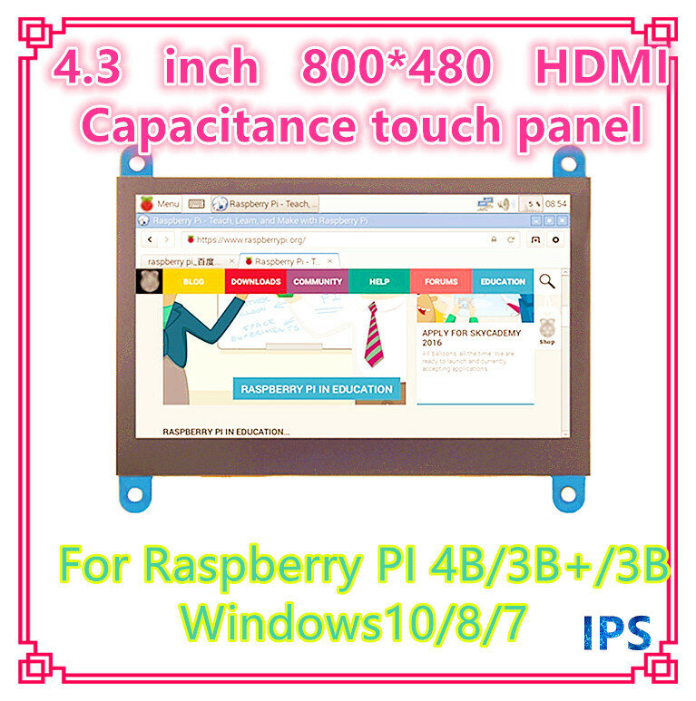 Raspberry Pi 4.3 cal 800*480 HDMI IPS wyświetlacz Screnn pojemnościowy Panel dotykowy