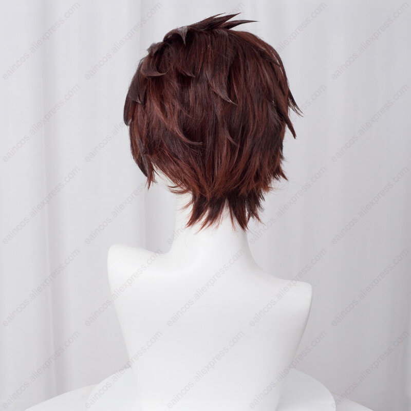 Anime Tanjiro Kamado peruka do Cosplay 30cm brązowe peruki gradientowe odporne na ciepło włosy syntetyczne