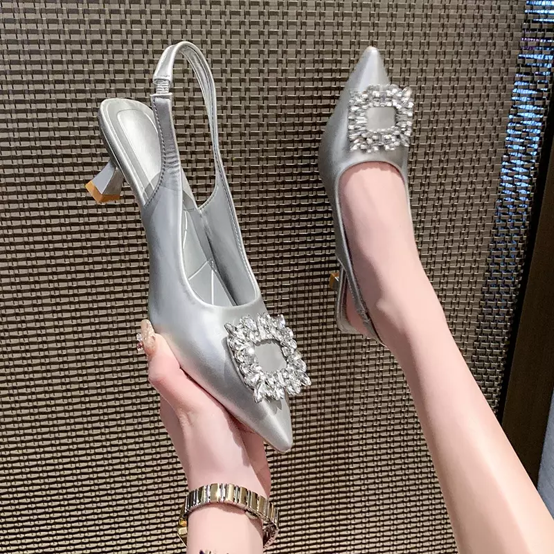 Summer Heeled Shoes for Women Bling Rhinestones Pointed Toe Thin Heel Women's Slingbacks Sexy Party Dress Women High Heel Shoes