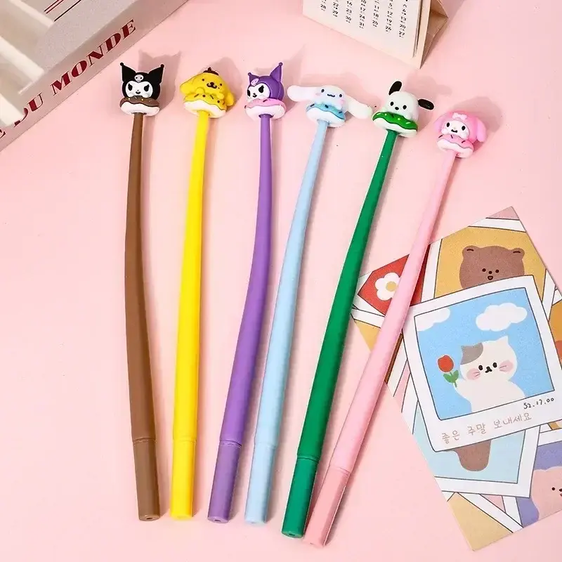 Sanrio-bolígrafos de Gel de 24/48 piezas, Hello Kitty, papelería de descompresión creativa, escritura suave, 0,5mm, negro, bonito, regalo de alto valor