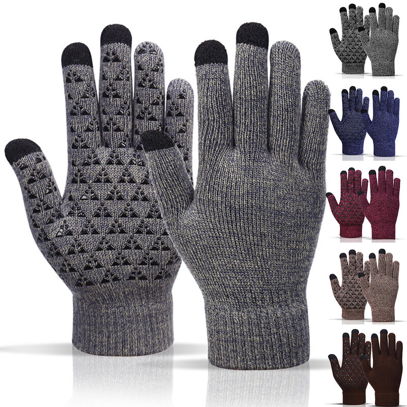 Зимние плотные вязаные перчатки, уличные теплые ветрозащитные варежки для вождения, противоскользящие перчатки для сенсорного экрана, мужские раньше
