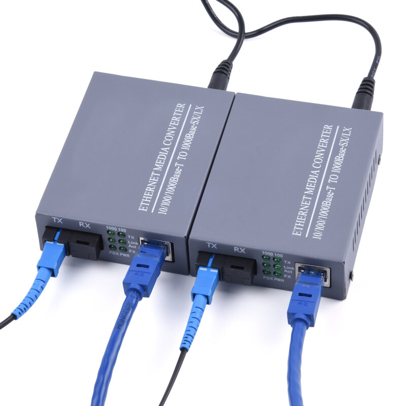 Convertidor de medios ópticos de fibra Gigabit, 10/100/1000Mbps, modo único, 20Km, UPC/APC, fuente de alimentación externa con puerto SC