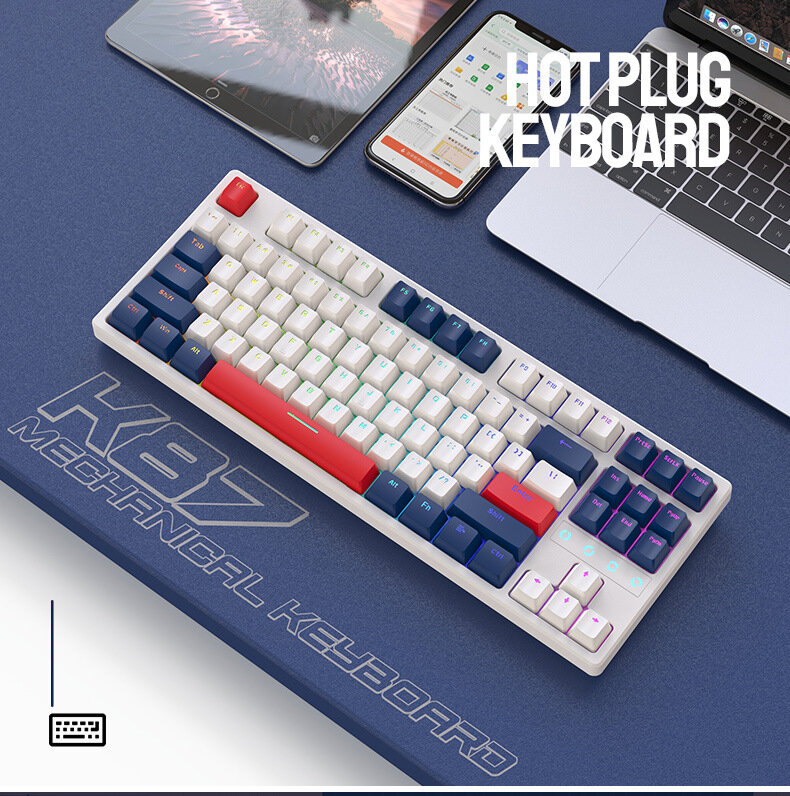 Ziyoulang k87 die Drei-Modus-Prüfung RGB Hot Plug drahtlose/kabel gebundene mechanische Tastatur Spiel Tastatur Anpassung 87 Tasten