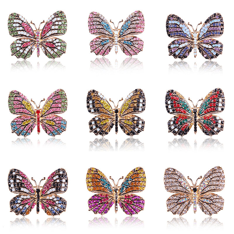 Broches de borboleta elegante cristal strass feminino primavera inseto broche de pino casaco broche moda traje jóias pingente decoração