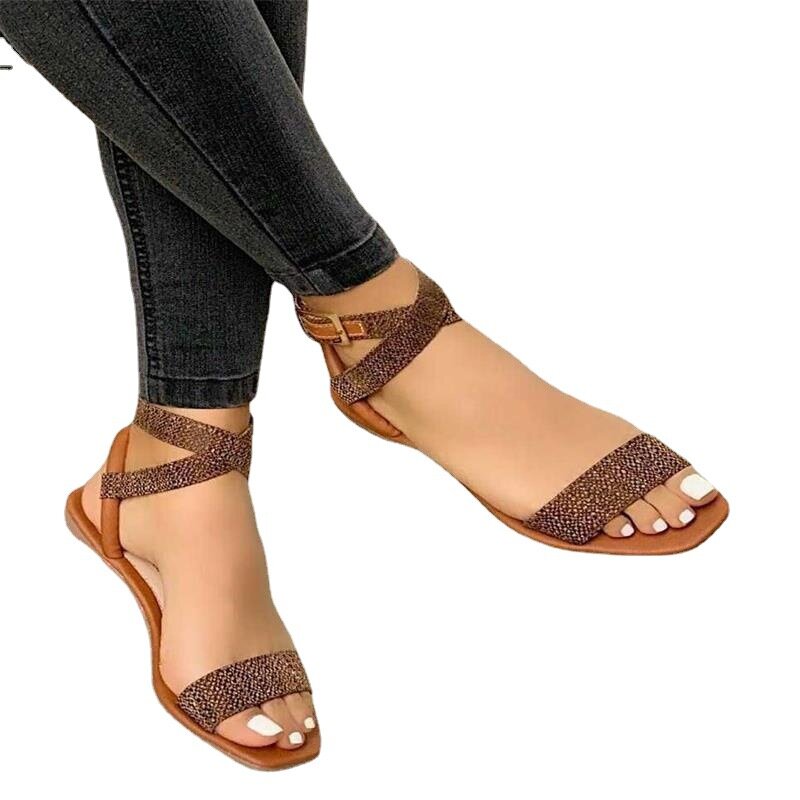 Summer New Fashion Ankle Wrap Outdoor Beach Comfortable Peep Toe Solid Color Sandals Women's Shoes on Offer 2023