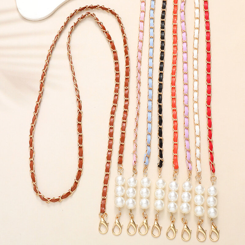 Cadena trenzada de cuero PU con perlas de imitación para mujer, funda de teléfono móvil, cadena decorativa, correa de hombro única, accesorio de bolso, 63cm