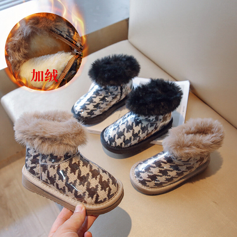 Cnfsnj marca 2022 inverno quente meninos meninas botas de neve sapatos moda plana com pelúcia criança crianças do bebê coral cristal 23-34