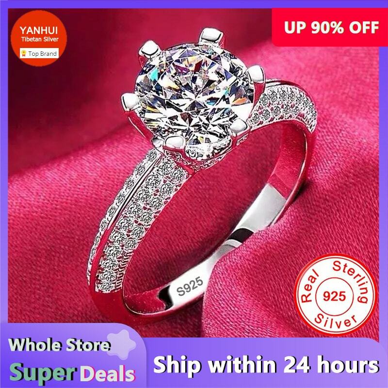925 Anéis de prata com zircão diamantado para mulheres, faixa de casamento, anéis de noivado, jóias luxuosas, presente com certificado, alta qualidade