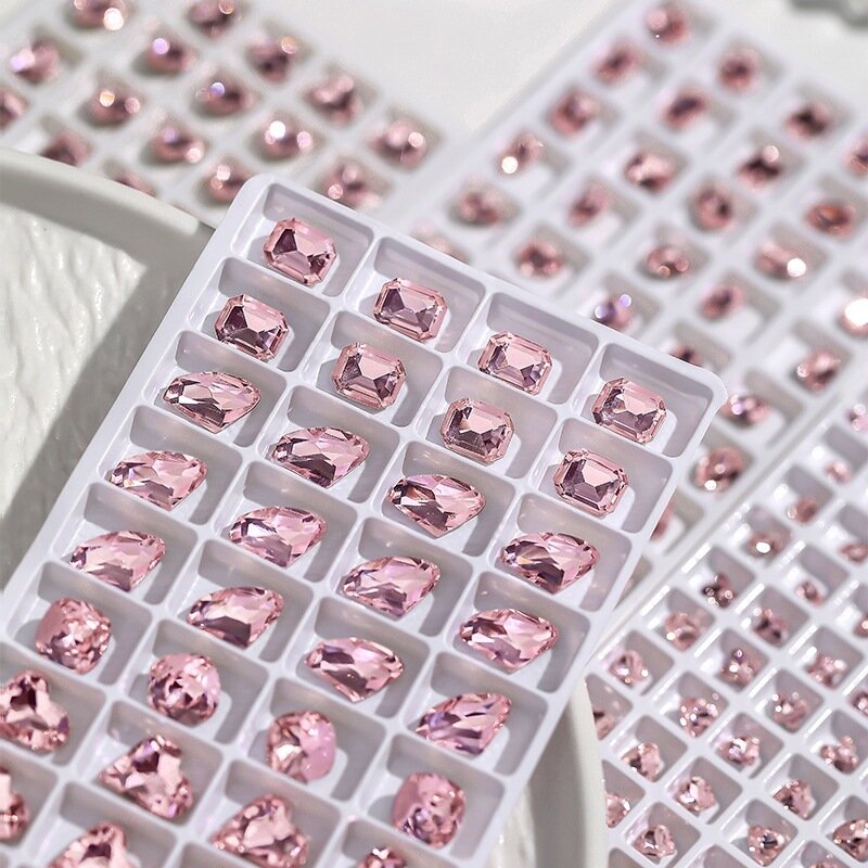 Diamantes de imitación de esmalte de uñas de alta calidad, joyería de cristal multifacetado brillante, diamantes en forma de gota de amor rosa, 5 piezas