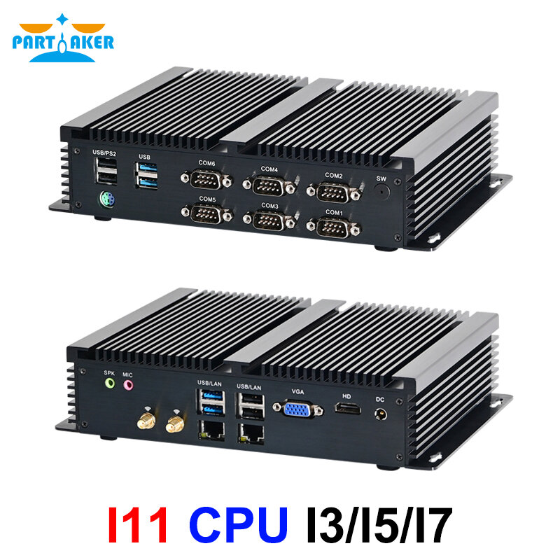 Mini PC industriel sans ventilateur, Intel i7 8550U, i5 8250U, i7 6500U, i7 7510U, i211, 6 COM, RS232, RS422, RS485, HTPC