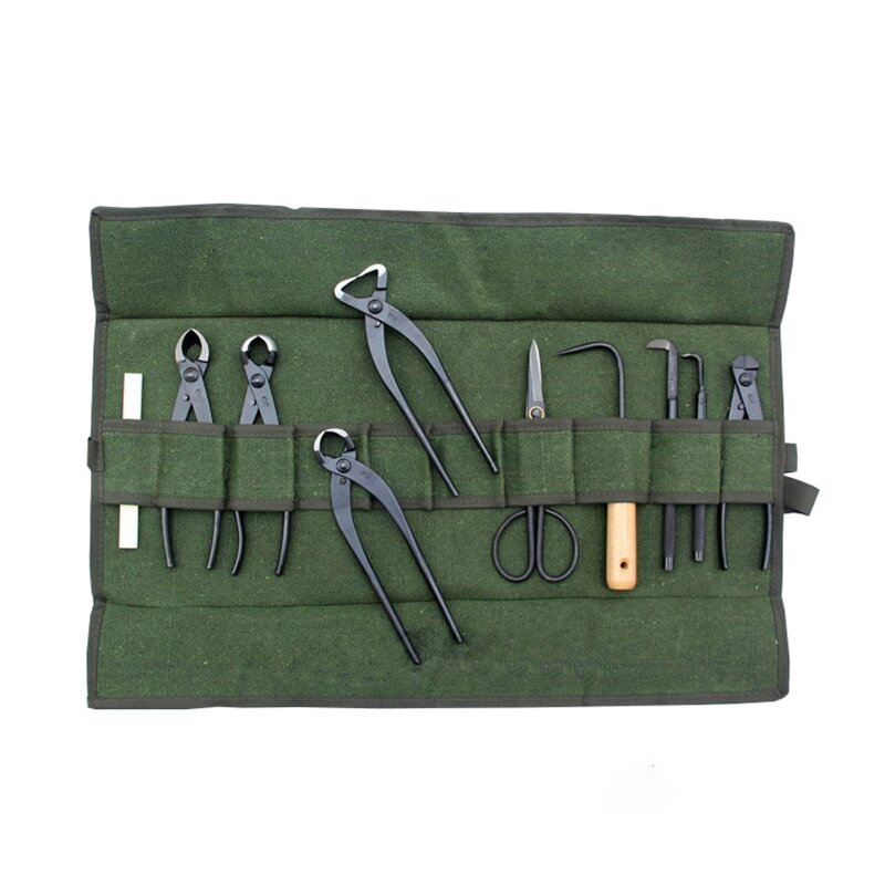 حقيبة تخزين البستنة المطورة، مجموعة أدوات أدوات البونساي، منظم باللون الأخضر العسكري
