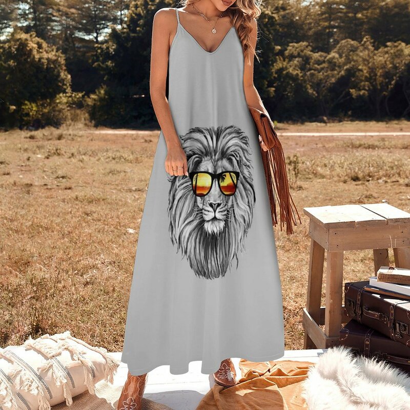 Новое летнее платье без рукавов с изображением Льва, длинное женское летнее платье с длинным рукавом, женское вечернее платье, элегантные платья для женщин