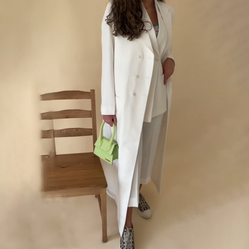 Женский двубортный блейзер с лацканами, элегантная белая однотонная Повседневная офисная куртка, верхняя одежда из 1 предмета