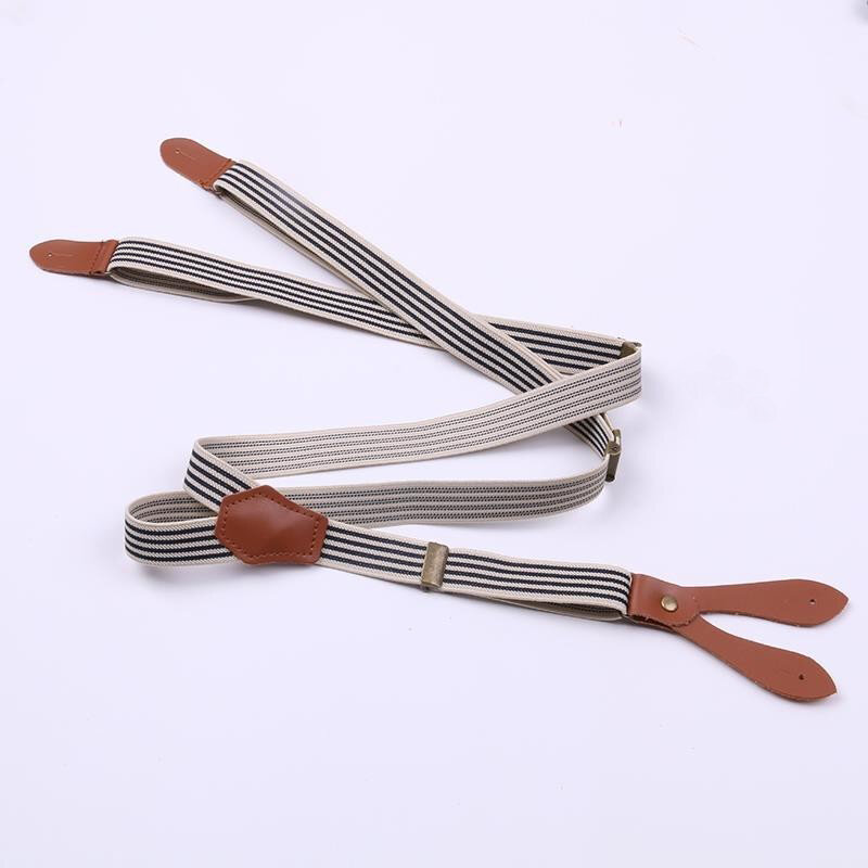 Bretelles Vintage en Bronze à rayures, 4 boutons, lien en cuir véritable, boucle Premium, bretelles flexibles pour hommes et femmes