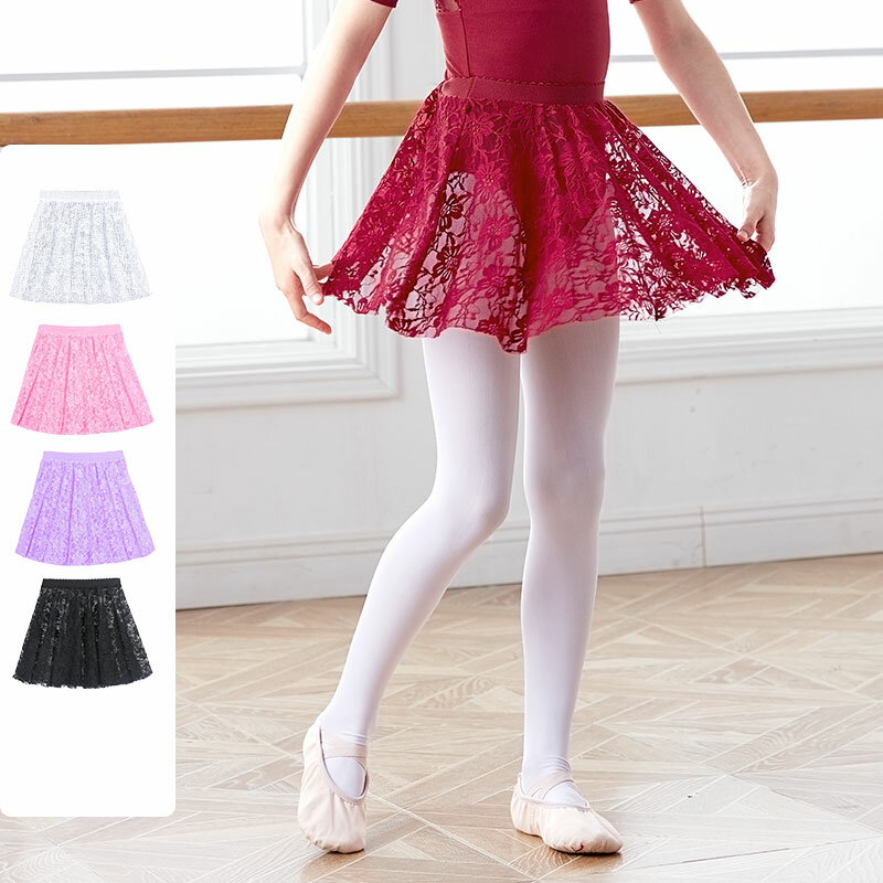 Балетная юбка для девочек, детская кружевная танцевальная юбка с эластичной талией, одежда для детей