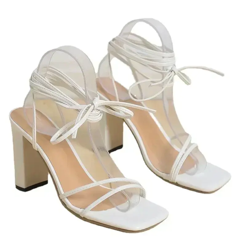 2024 Summer Women Sandals Ankle Straps Women Leather High Heels Women Sexy Party Sexy High Heels Fashion Wedding Shoes