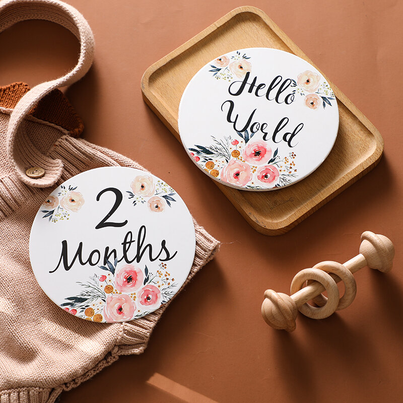 1set nomor tonggak bayi tetesan bulanan kertas peringatan dibuat kartu peringatan baru lahir Ngraved fotografi alat peraga hadiah kelahiran