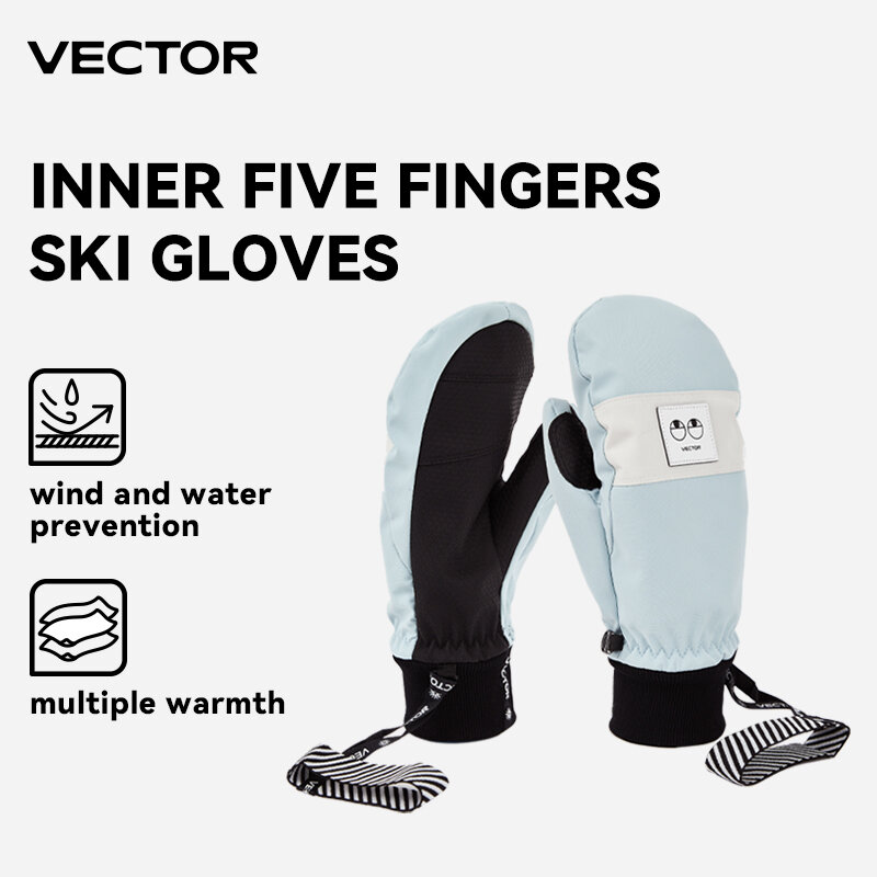 VECTOR-guantes de esquí profesionales para mujer, manoplas de cinco dedos, ultraligeras, gruesas, cálidas, de lana, impermeables, para Snowboard