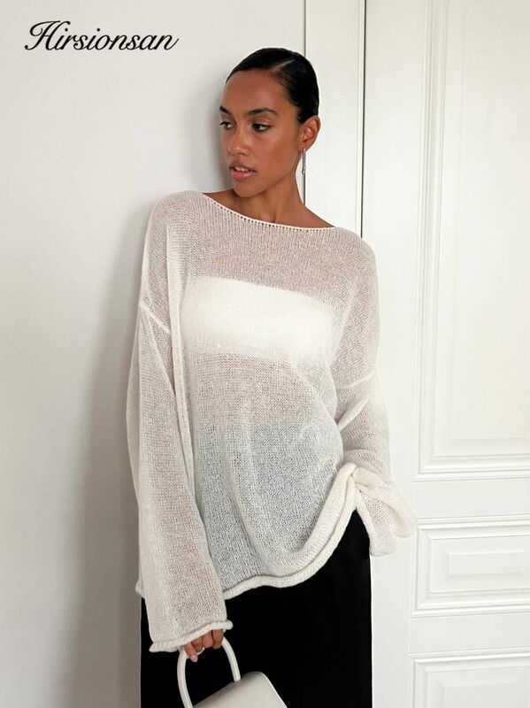 Hirsionsan-suéter elegante para Mujer, Jersey holgado informal, a la moda, color rosa y blanco, verano y otoño, 2024