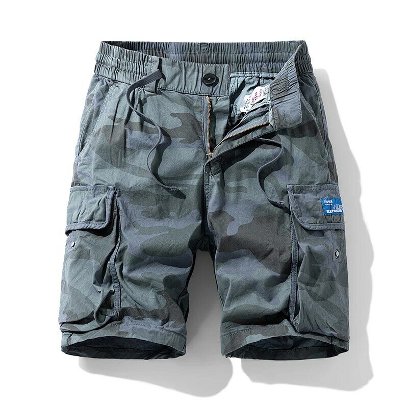 Pantalones cortos de camuflaje de algodón para hombre, Shorts de talla grande con múltiples bolsillos, a la moda, para playa y correr, novedad de verano