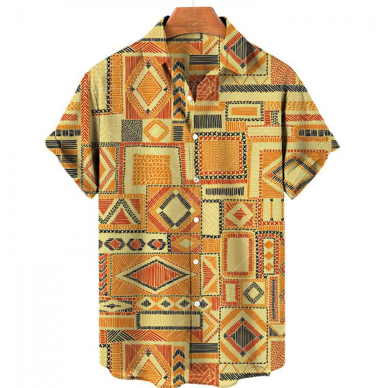 เสื้อลำลองชายหาดฮาวายของผู้ชายเสื้อแฟชั่นพิมพ์ลาย3D ประเพณีแอฟริกันแขนสั้นเสื้อผ้าสตรีทแวร์2024